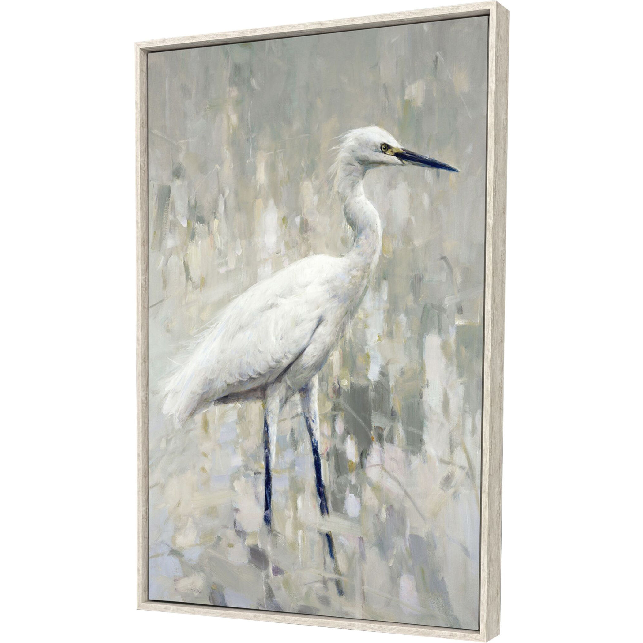 White Egret Gray and Blue and Green and Neutral Canvas