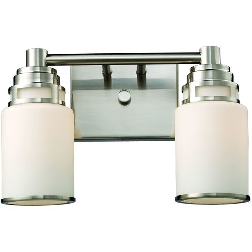 Bryant 2 Light 14 inch Satin Nickel with White Vanity Light Wall Light in Incandescent