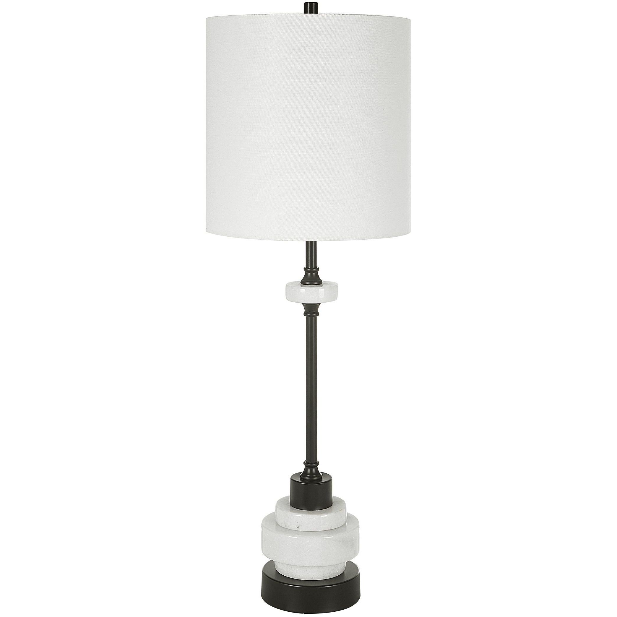 Alliance 32.5 inch 150.00 watt White Marble and Satin Black Buffet Lamp Portable Light