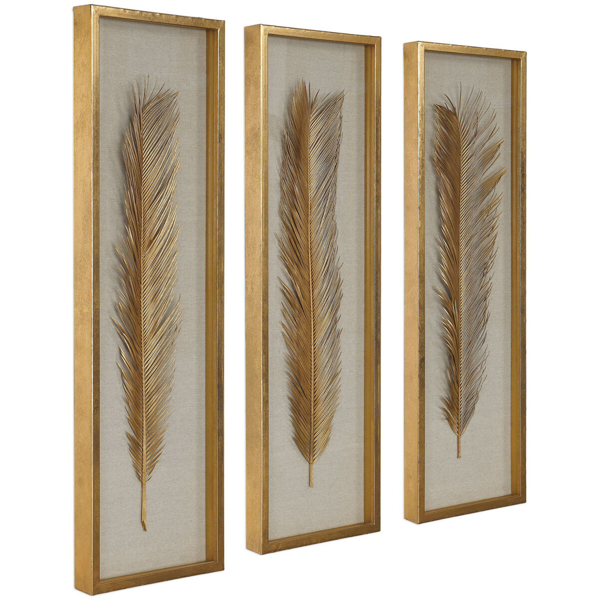 Palma Gold and Neutral Linen with Gold Leaf Shadow Boxes, Set of 3