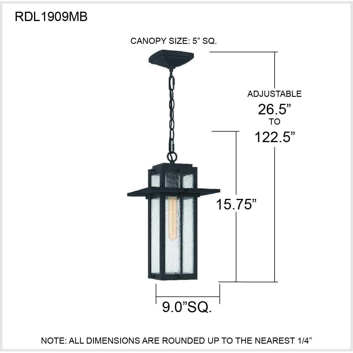 Randall 1 Light 9 inch Mottled Black Outdoor Hanging Lantern, Large