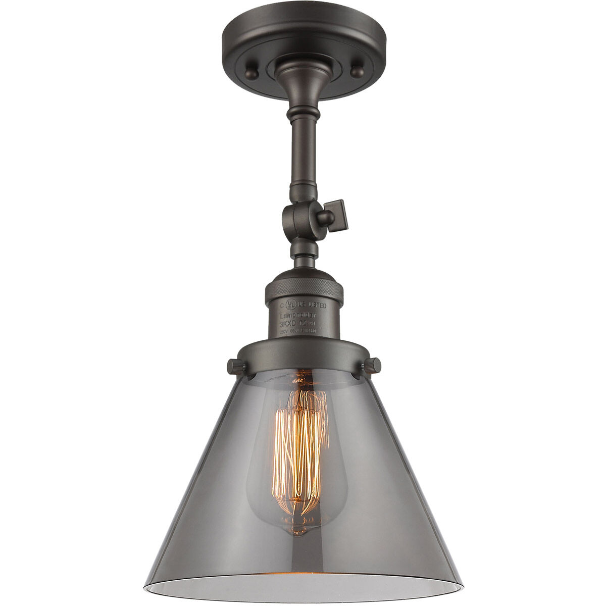 Franklin Restoration Large Cone 1 Light 8 inch Oil Rubbed Bronze Sconce Wall Light in Plated Smoke Glass, Franklin Restoration