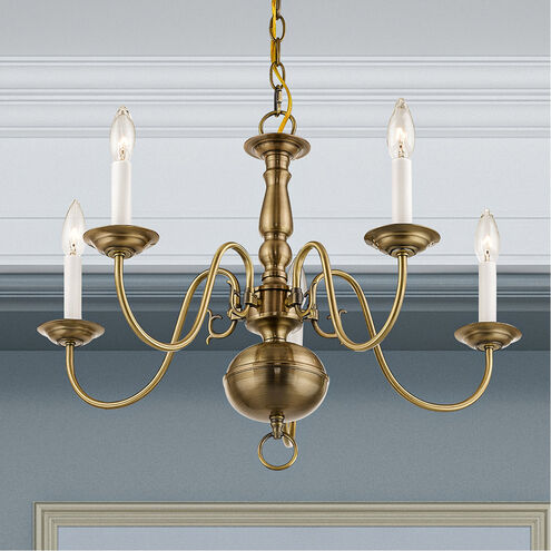 Williamsburgh 5 Light 24 inch Antique Brass Chandelier Ceiling Light