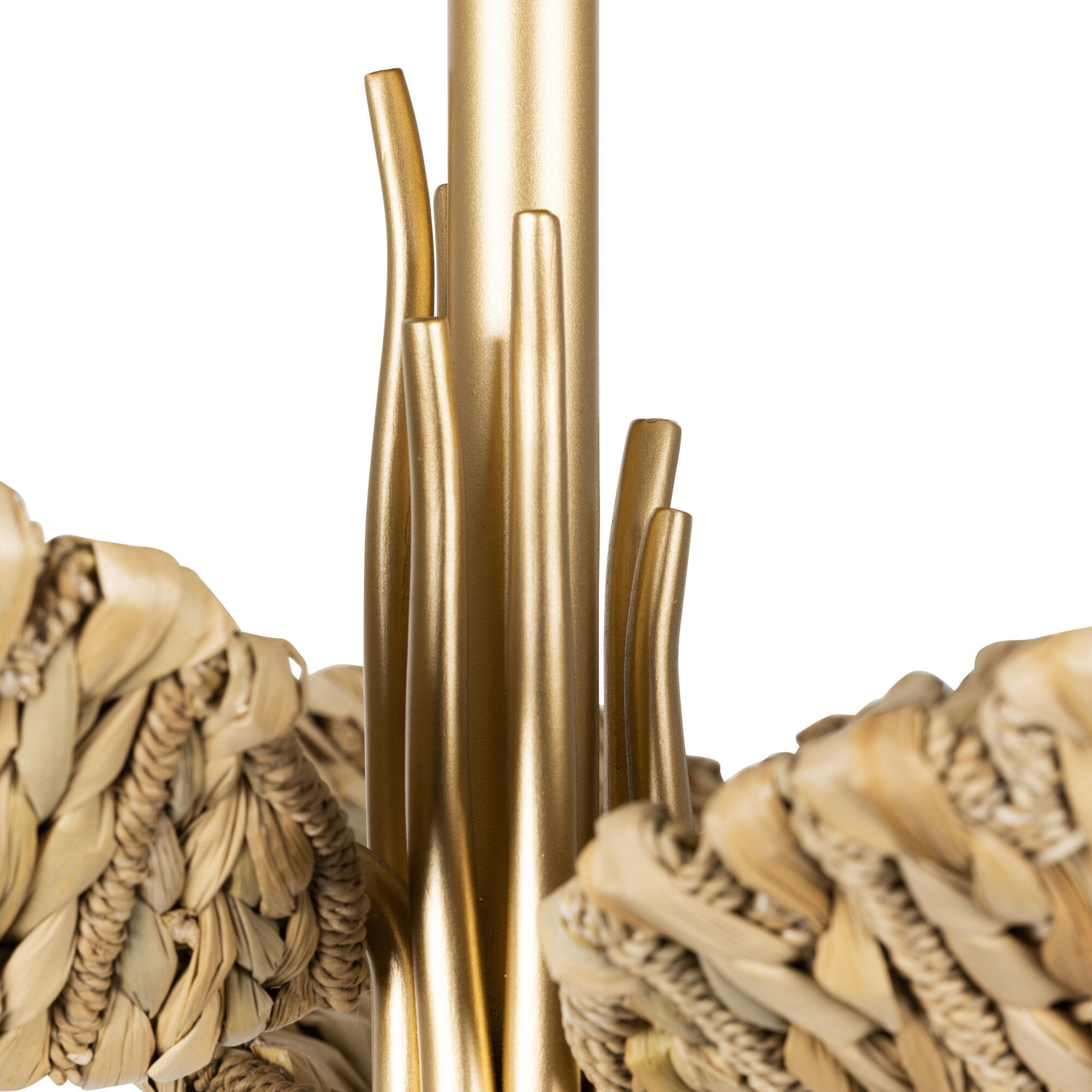 Banana Leaf 3 Light 24.25 inch French Gold with Natural Seagrass Semi-Flush Ceiling Light