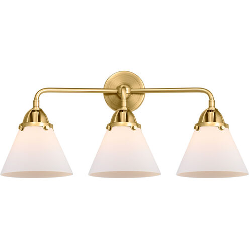 Nouveau 2 Large Cone LED 25.75 inch Satin Gold Bath Vanity Light Wall Light in Matte White Glass