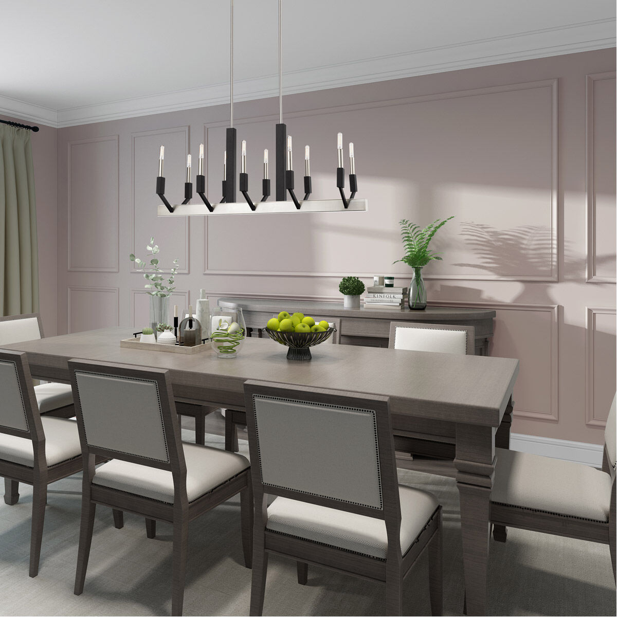 Beckett 10 Light 40 inch Brushed Nickel & Black Linear Chandelier Ceiling Light