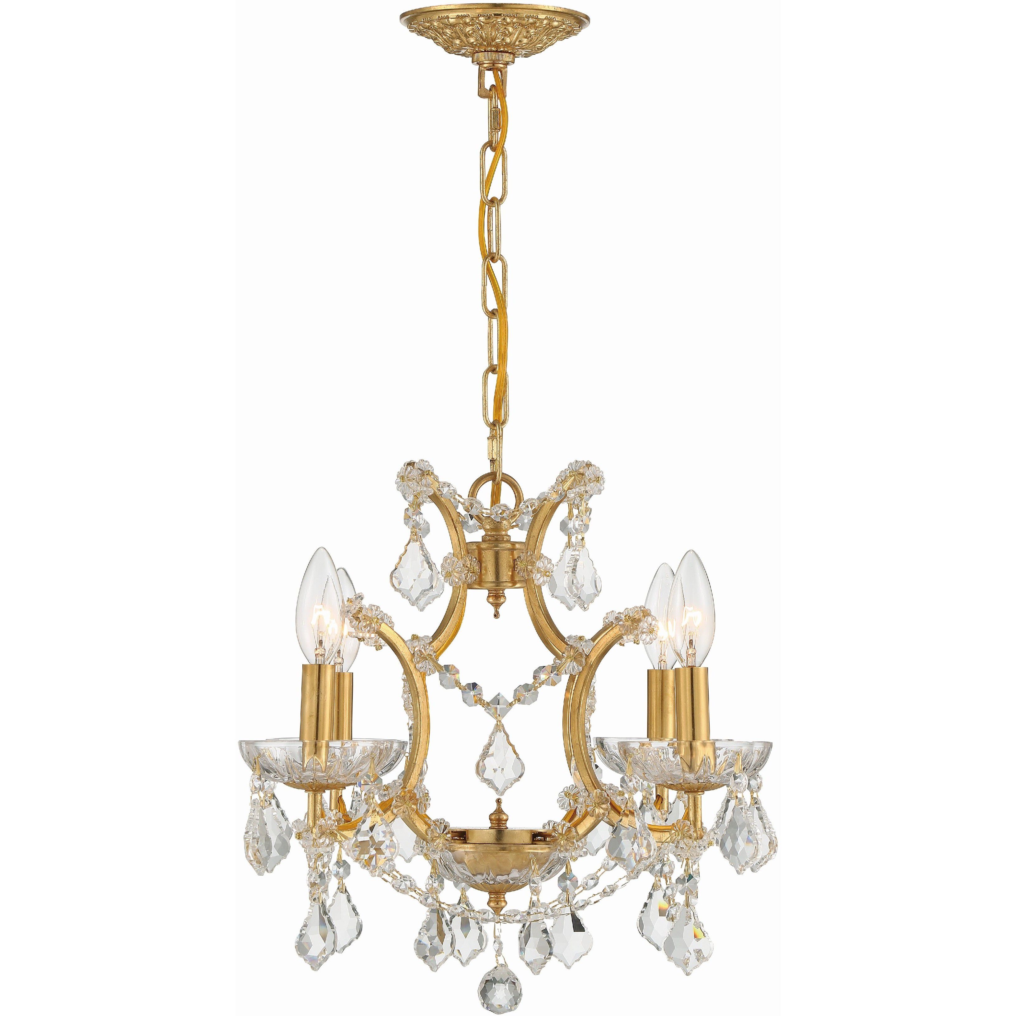 Filmore 4 Light 17.5 inch Antique Gold Mini Chandelier Ceiling Light in Clear Hand Cut