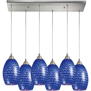 Mulinello 6 Light 30 inch Satin Nickel Multi Pendant Ceiling Light in Sapphire Glass, Configurable