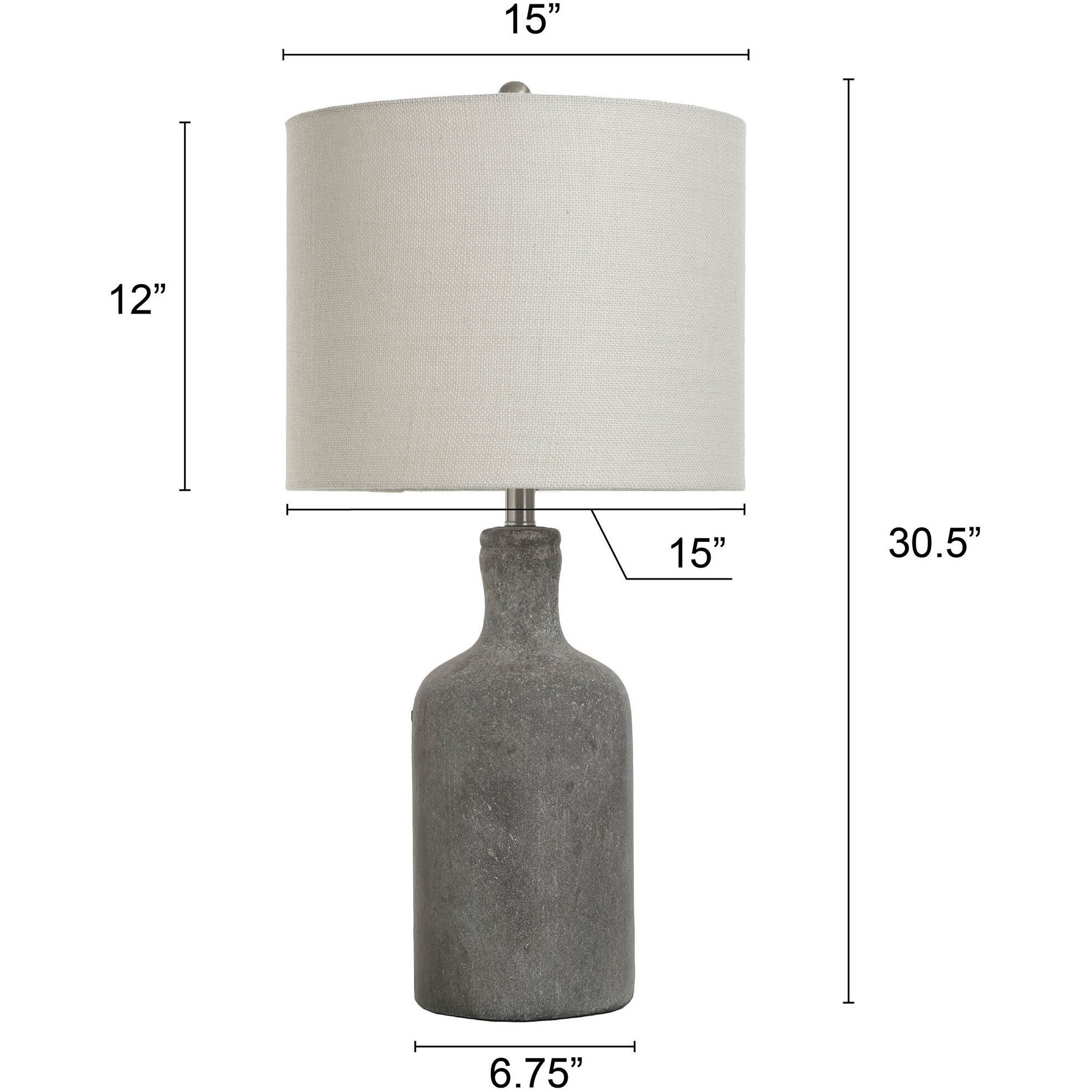 Gray table lamp with white shade outlet