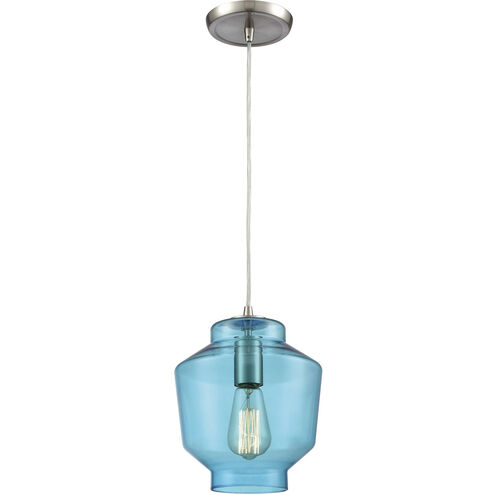 Barrel 1 Light 8 inch Satin Nickel with Aqua Mini Pendant Ceiling Light