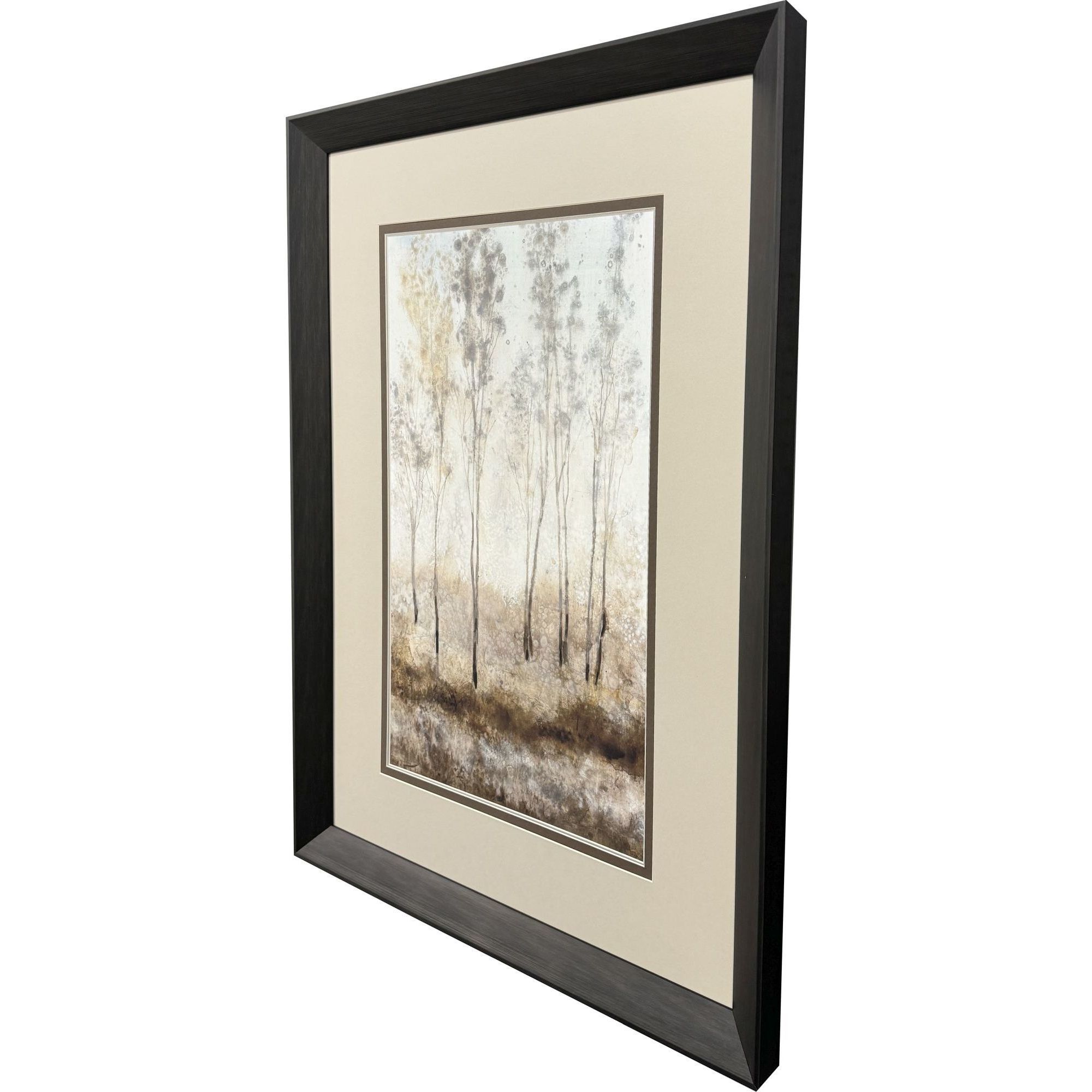 Woodland Shimmer Light Brown and Beige and Gray and Neutral Framed Art