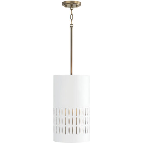 Dash 1 Light 9.25 inch Aged Brass and White Pendant Ceiling Light