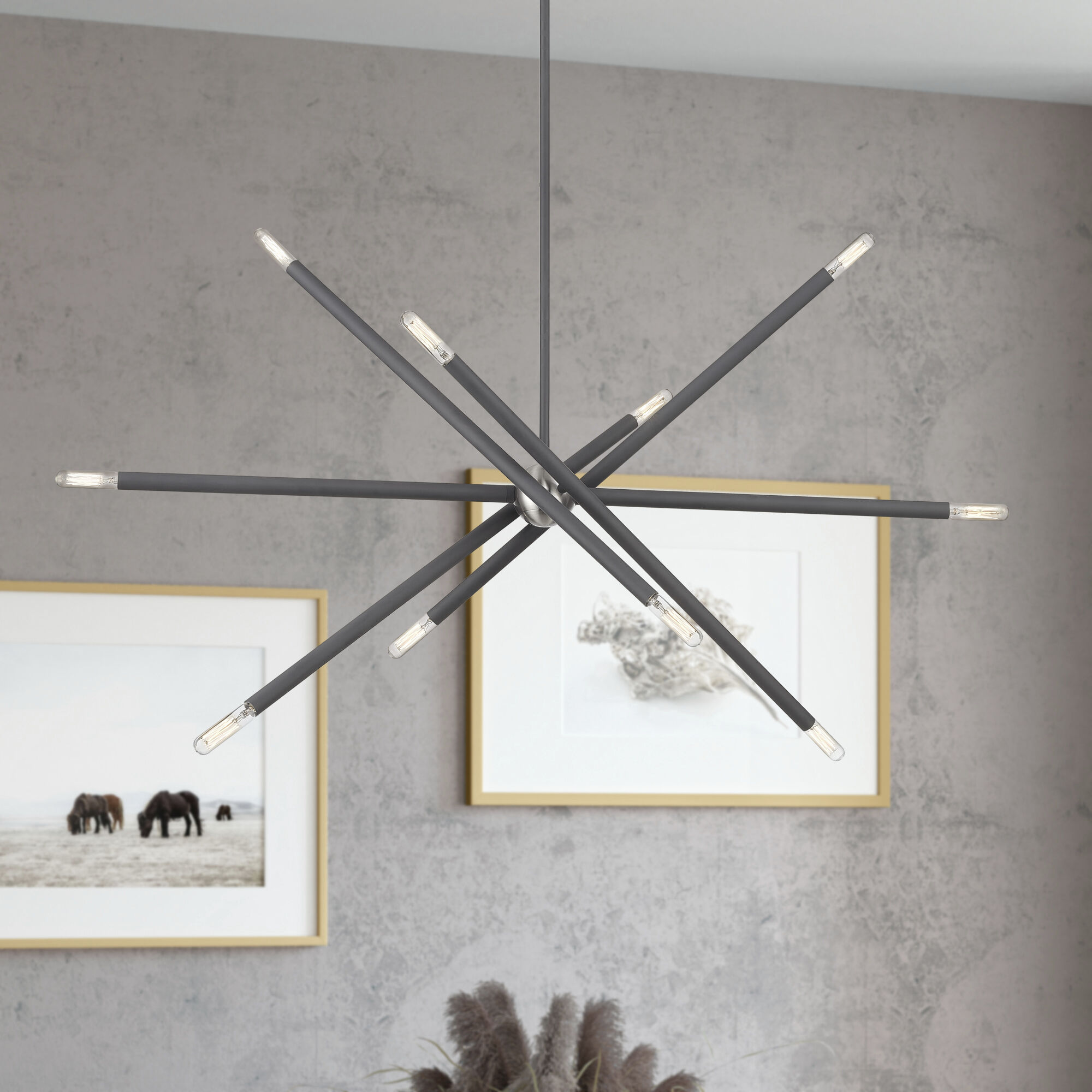 Soho Linear Chandelier Ceiling Light in Scandinavian Gray with Brushed Nickel Accents