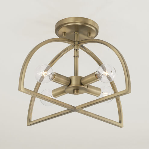 Lawson 4 Light 15 inch Aged Brass Semi-Flush Mount Ceiling Light, Convertible Dual Mount