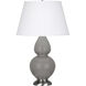 Double Gourd 31 inch 150.00 watt Smokey Taupe Glazed Ceramic with Antique Silver Table Lamp Portable Light in Smoky Taupe, Pearl Dupioni