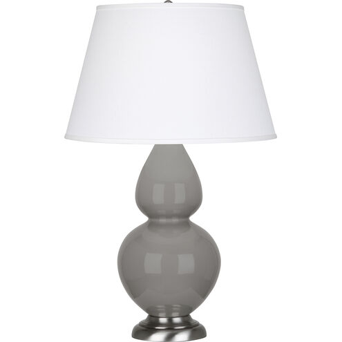 Double Gourd 31 inch 150.00 watt Smokey Taupe Glazed Ceramic with Antique Silver Table Lamp Portable Light in Smoky Taupe, Pearl Dupioni