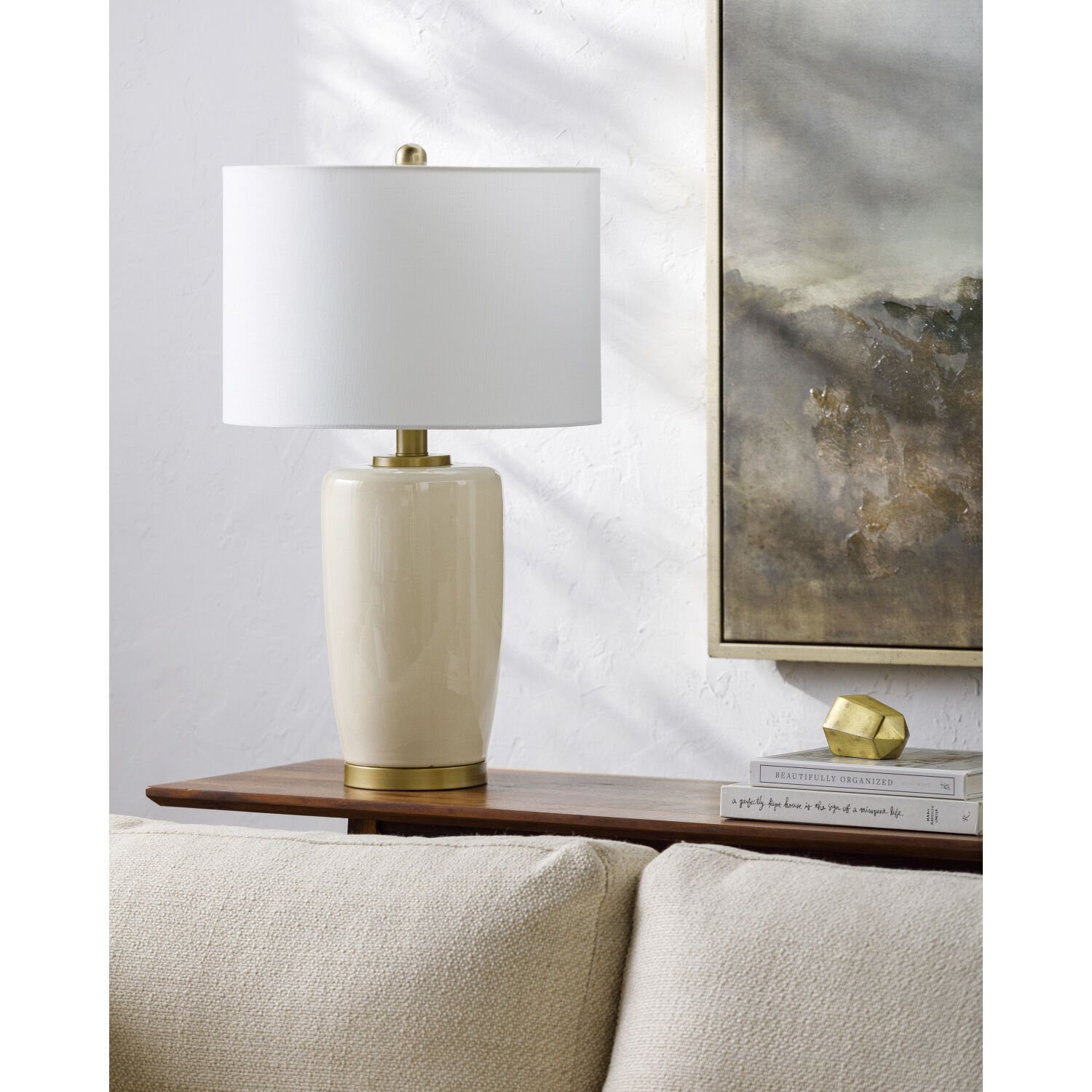 Kasuri 26.4 inch 100 watt Cream / Metallic - Brass Accent Table Lamp Portable Light