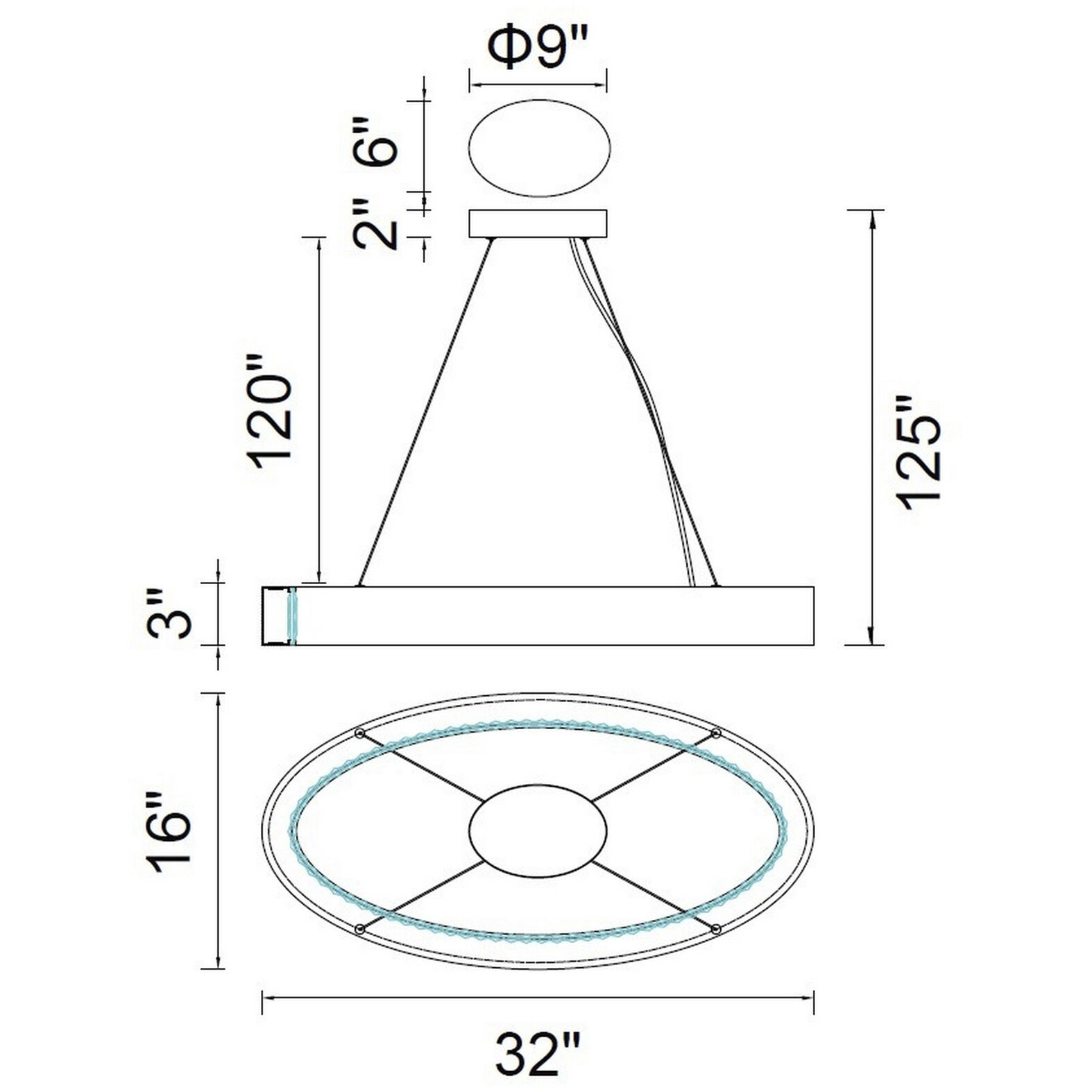 Rosalina LED 32 inch Matte Black Down Chandelier Ceiling Light