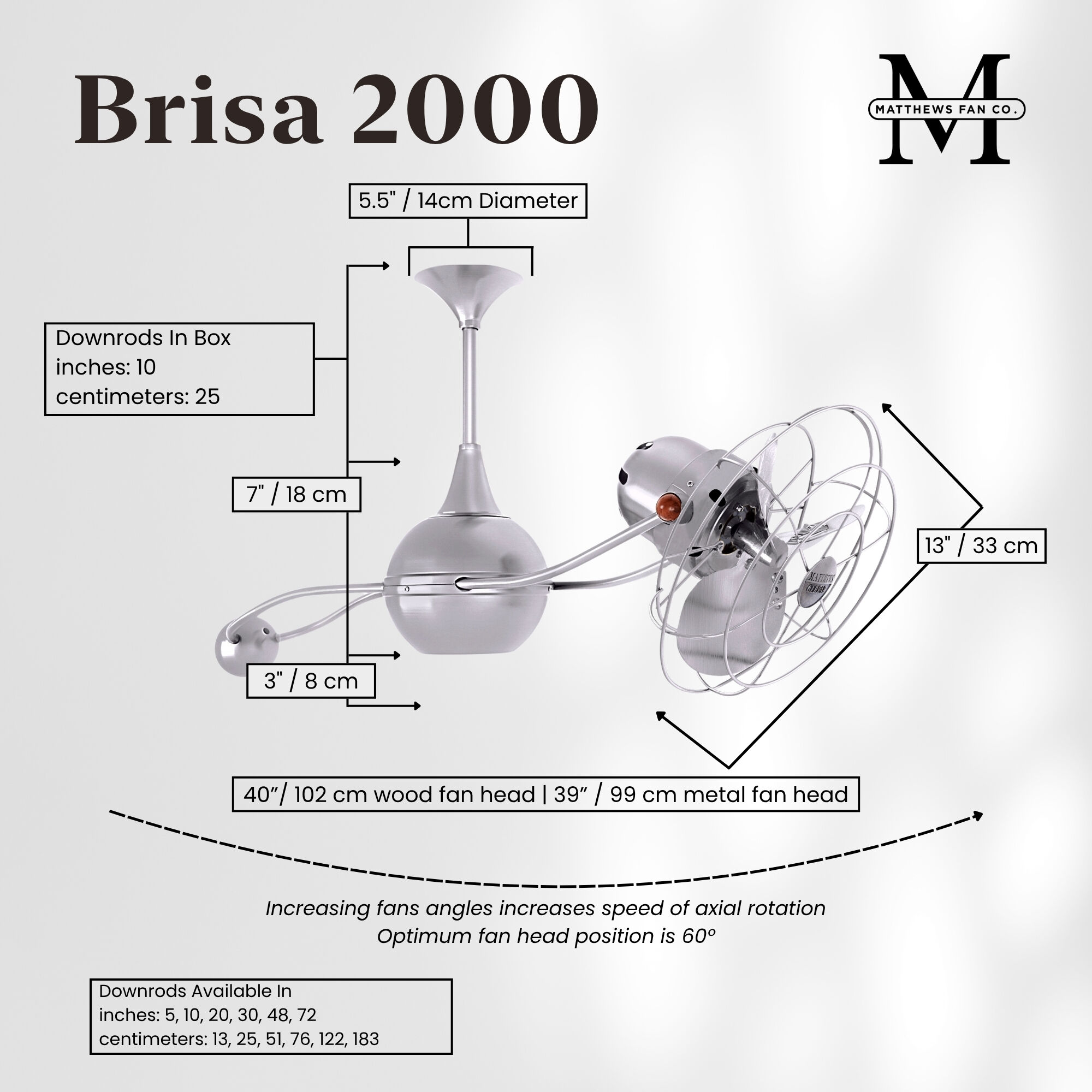 Matthews-Gerbar Brisa 2000 13 inch Brushed Nickel Rotational Ceiling Fan, Matthews-Gerbar