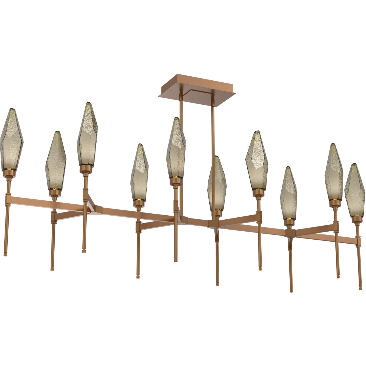 Rock Crystal LED Novel Brass Linear Pendant Ceiling Light in 3000K LED, Chilled Bronze, Belvedere