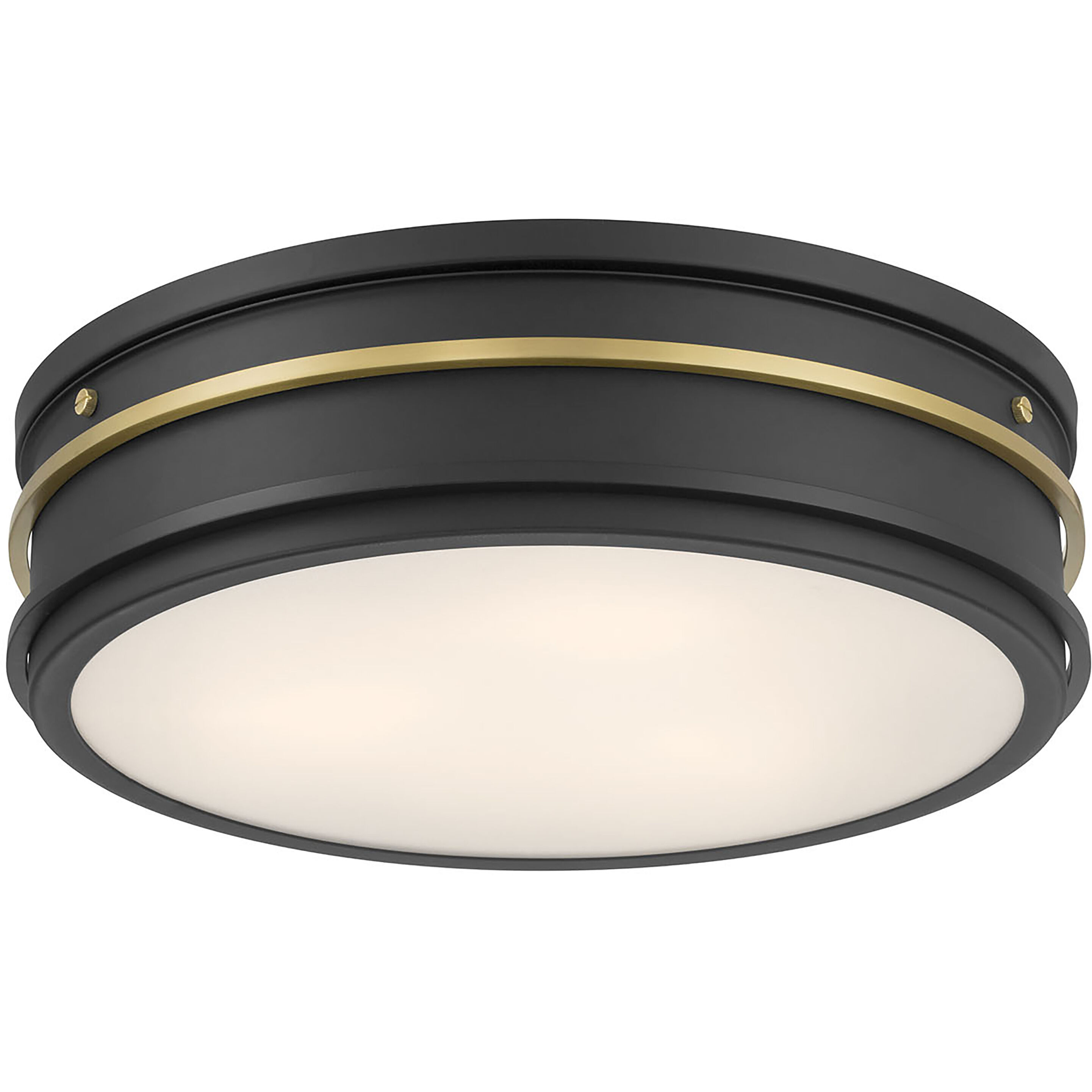 Stralara LED 16 inch Matte Black and Vintage Brass Flush Mount Ceiling Light