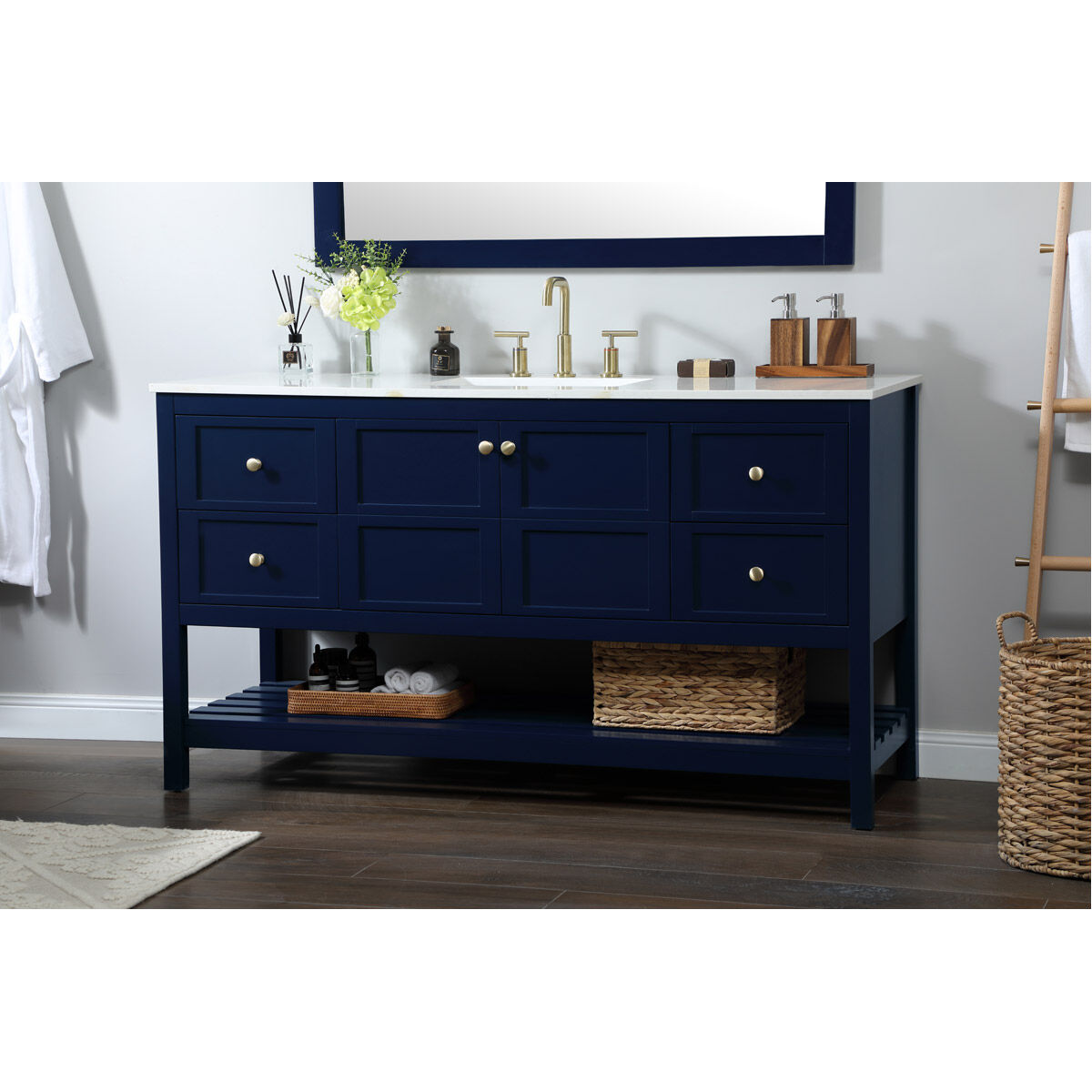 Theo 60 X 22 X 34 inch Blue Vanity Sink Set