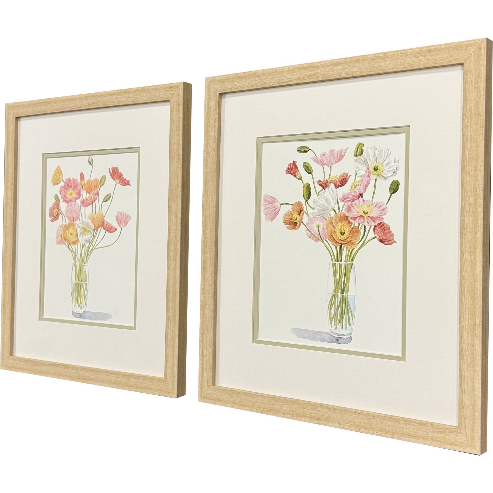 Wiry Poppies Pink and Orange and Green and White Framed Art, Propac