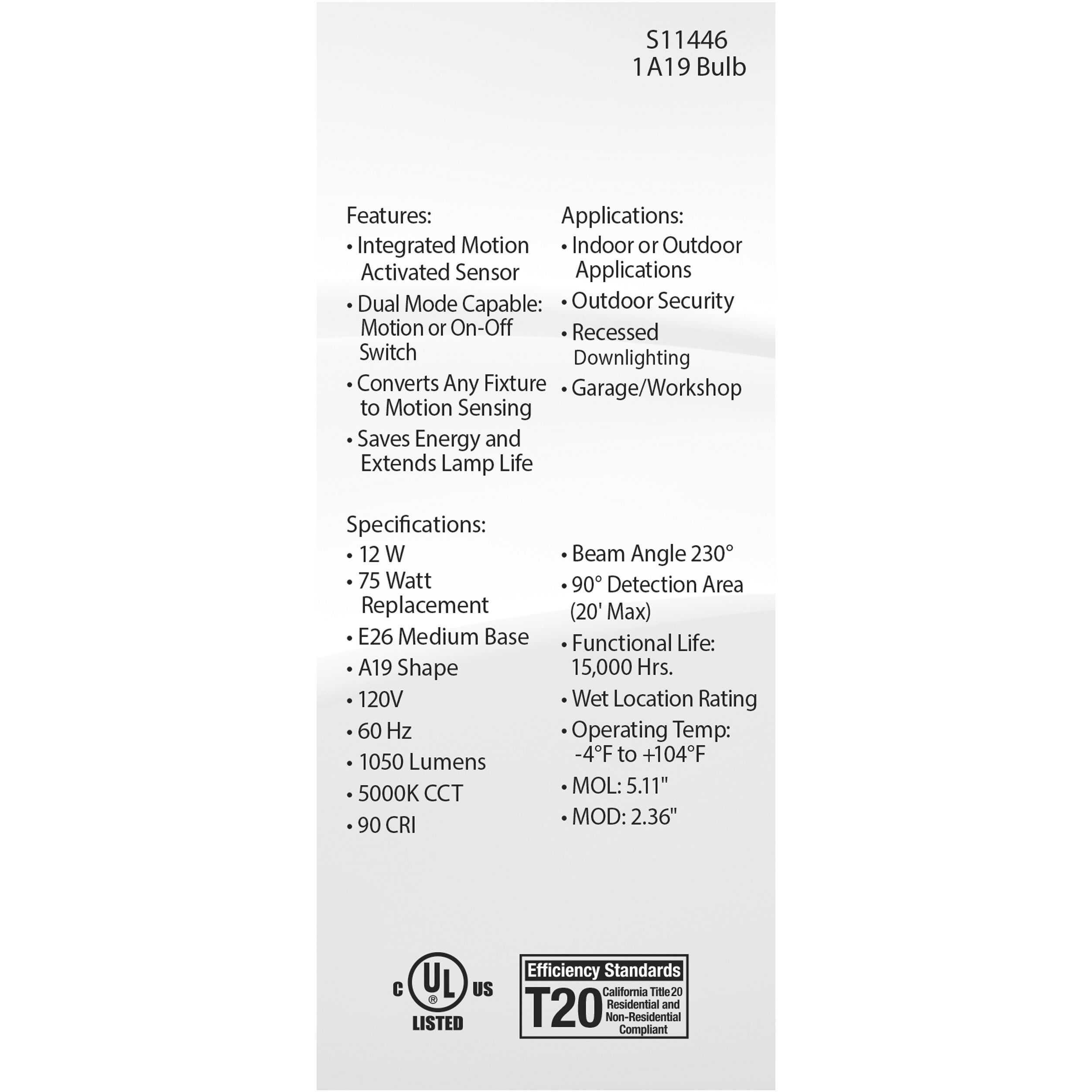 Lumos LED A19 Medium 12 watt 120 5000K Light Bulb, Type A