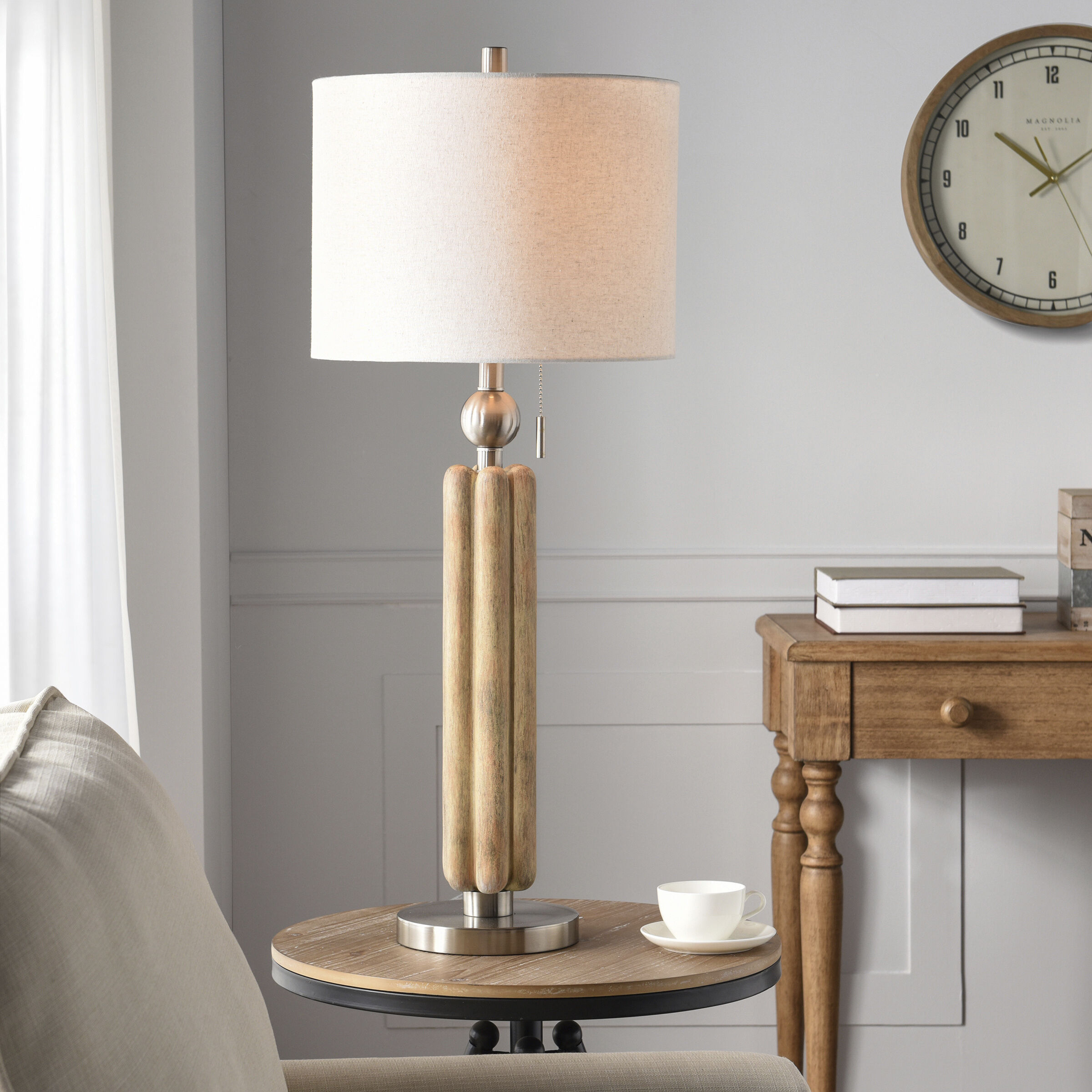 Luke 34.5 inch 100 watt Chadron Silver and Beige Table Lamp Portable Light