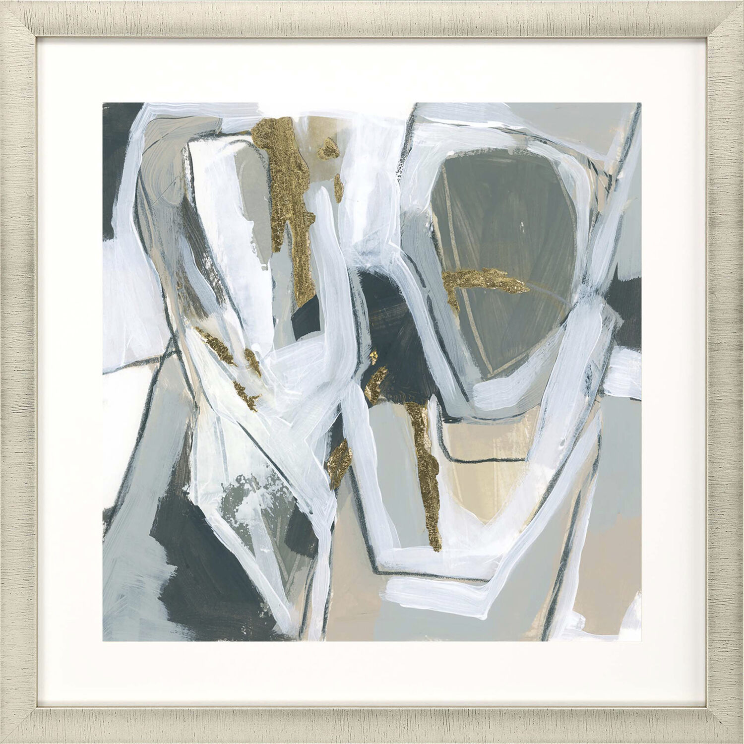 Neutral Echoes Green and Metallic and White and Neutral Framed Art