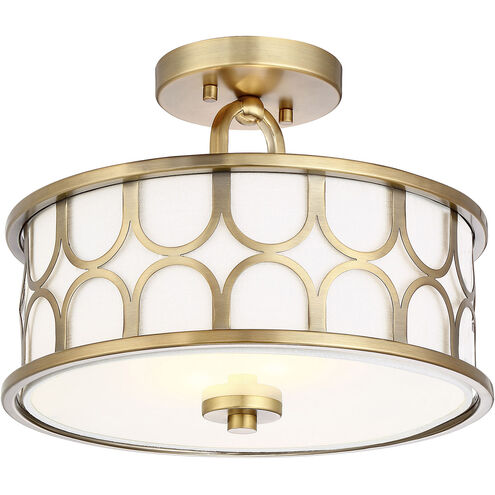 Mid-Century Modern 2 Light 13 inch Natural Brass Semi-Flush Ceiling Light