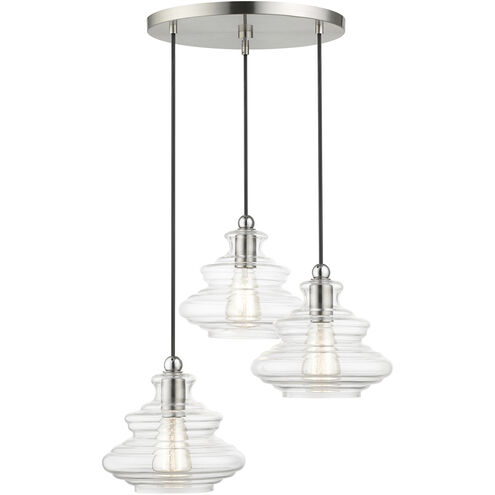 Everett 3 Light 20 inch Brushed Nickel with Chrome Finish Accents Pendant Chandelier Ceiling Light