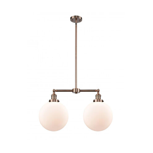 Franklin Restoration X-Large Beacon 2 Light 25 inch Antique Copper Island Light Ceiling Light in Matte White Glass, Franklin Restoration