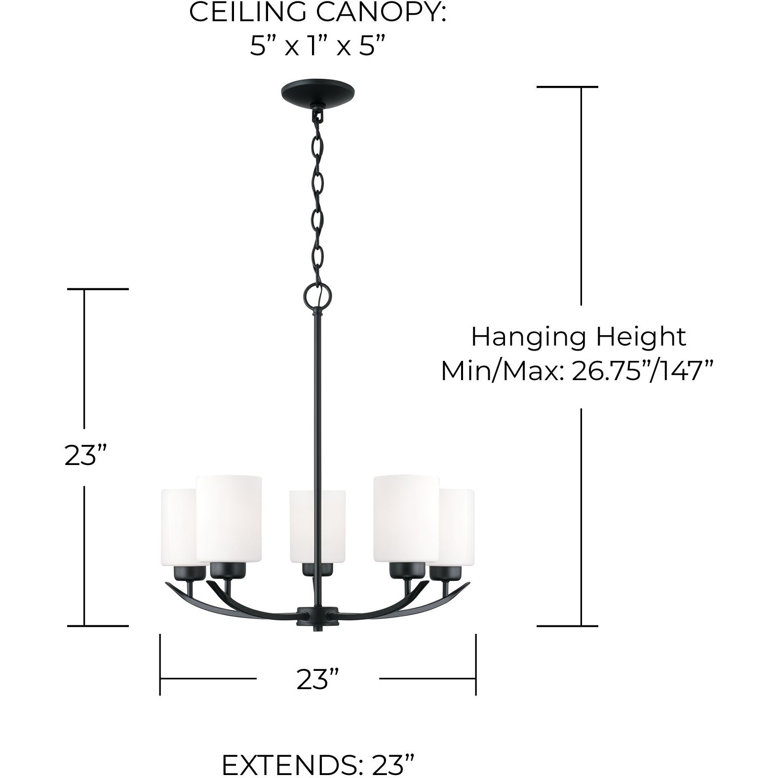 Dixon 5 Light 23 inch Matte Black Chandelier Ceiling Light