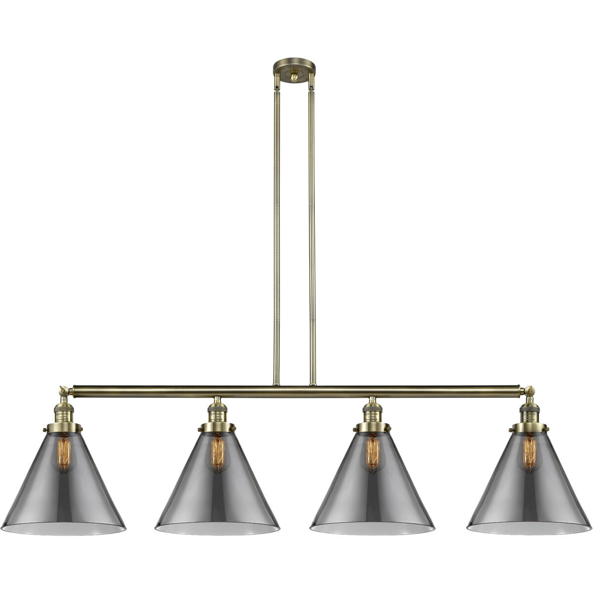 Franklin Restoration X-Large Cone 4 Light 56 inch Antique Brass Island Light Ceiling Light in Plated Smoke Glass, Franklin Restoration