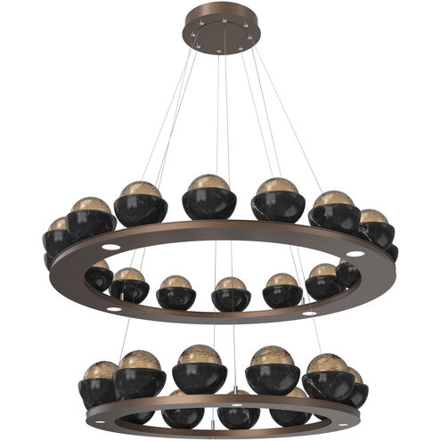 Cabochon LED Burnished Bronze with Black Marble Chandelier Ceiling Light in 3000K LED, Two-Tier