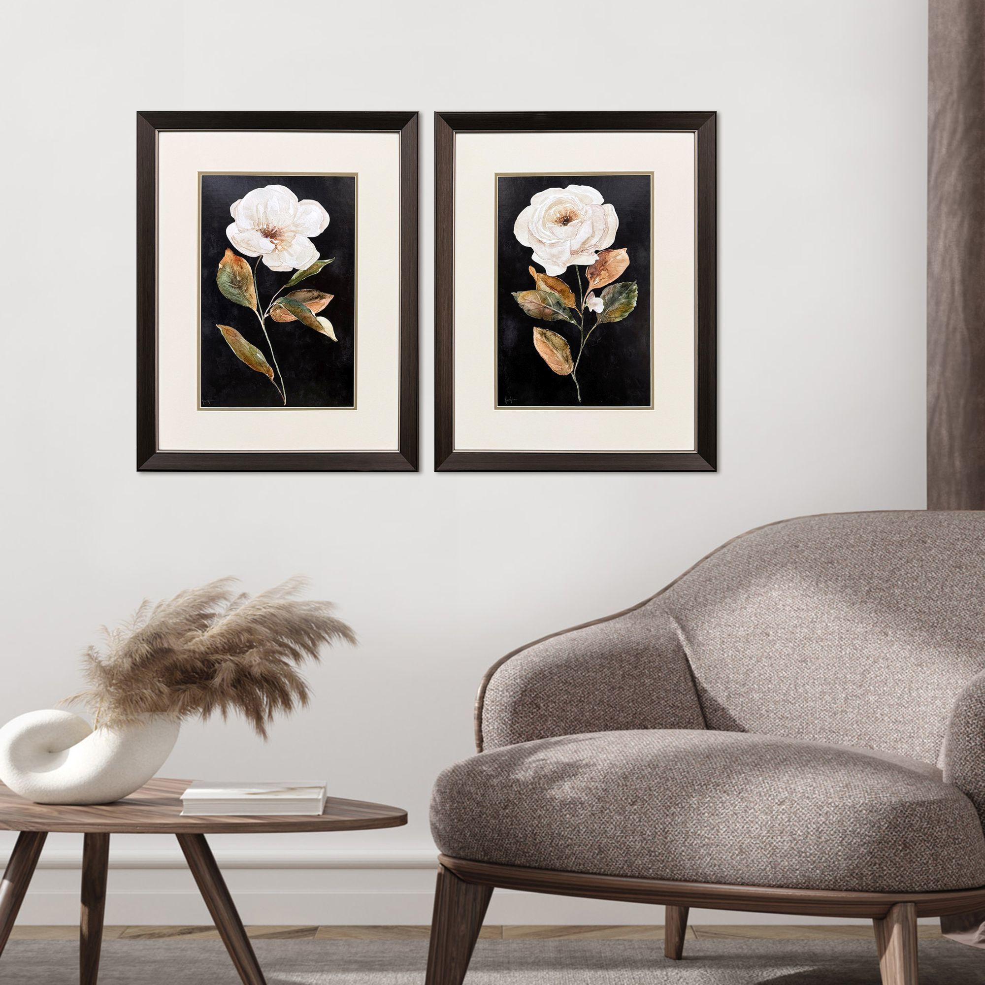 Botanical on Black Black and Brown and White Framed Art, Propac