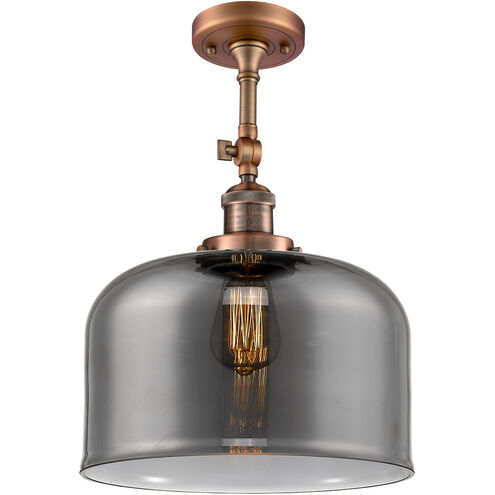 Franklin Restoration X-Large Bell LED 12 inch Antique Copper Semi-Flush Mount Ceiling Light in Plated Smoke Glass, Franklin Restoration