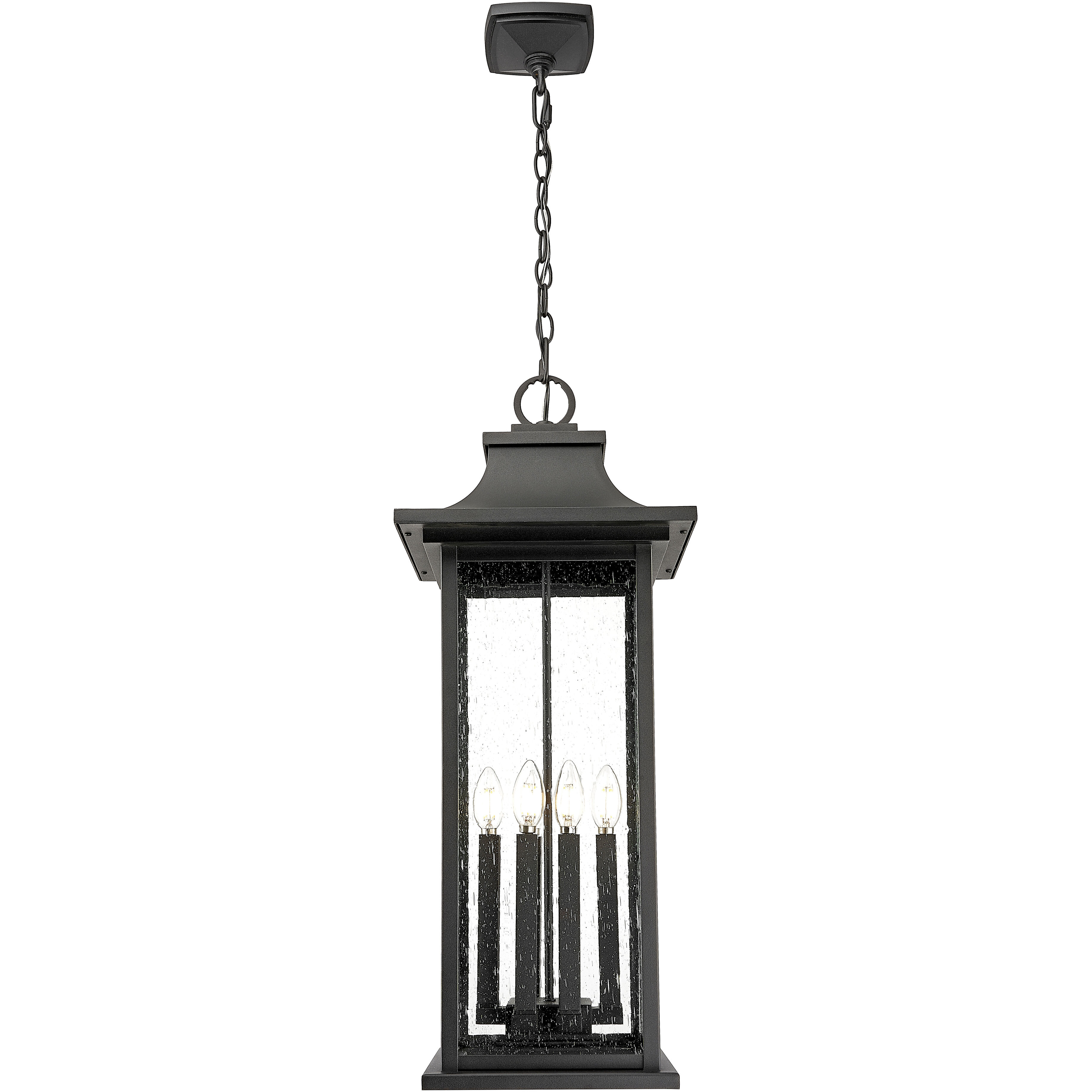 Tiberius 6 Light 12 inch Black Outdoor Chain Mount Ceiling Fixture in Clear Seedy Glass
