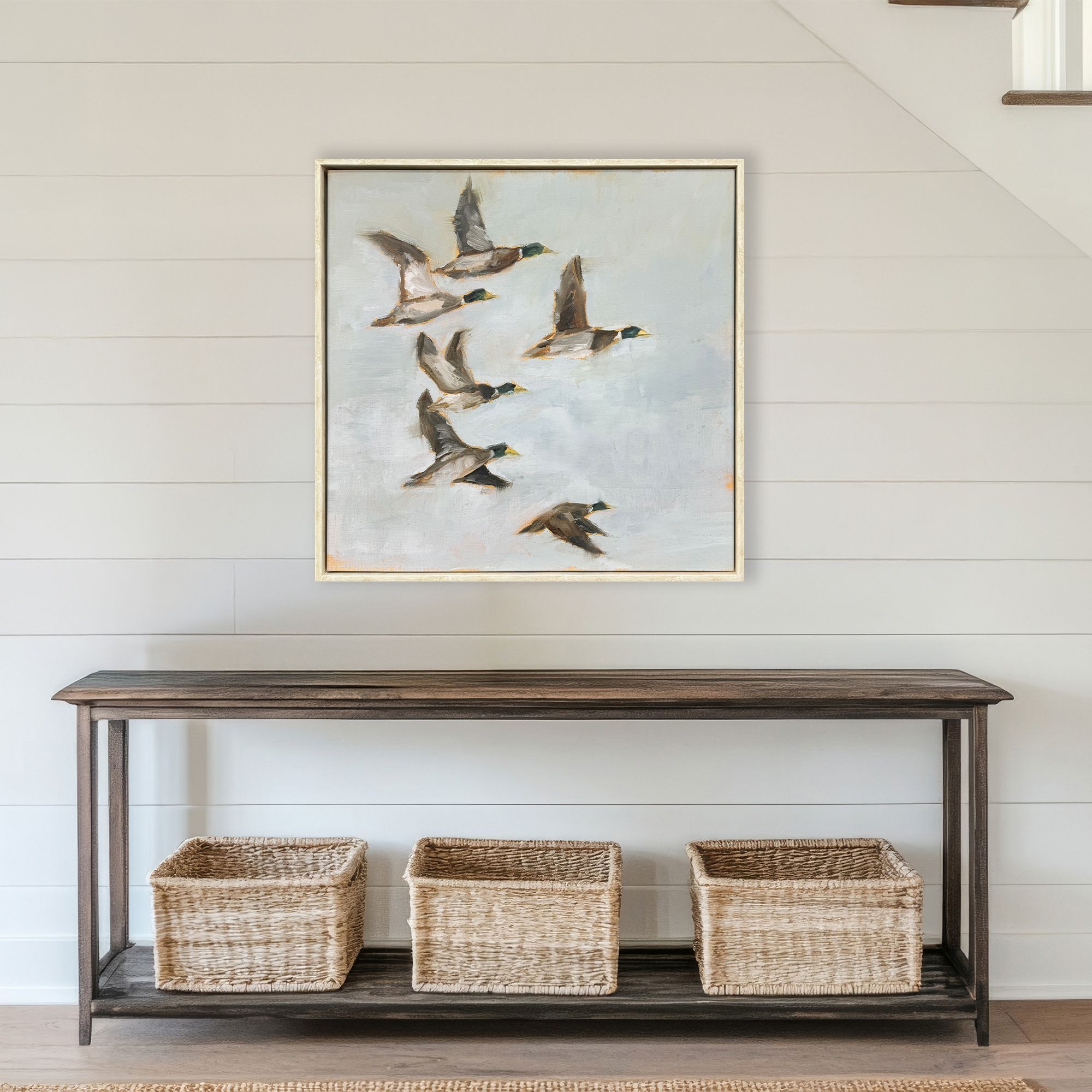 Mallard Migration Blue and Green and Gray Canvas