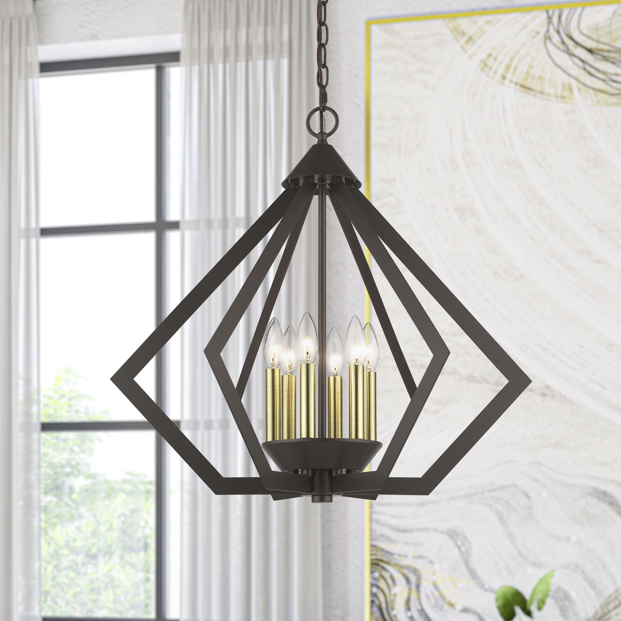 Prism 6 Light 26 inch English Bronze with Antique Brass Finish Accents Chandelier Ceiling Light