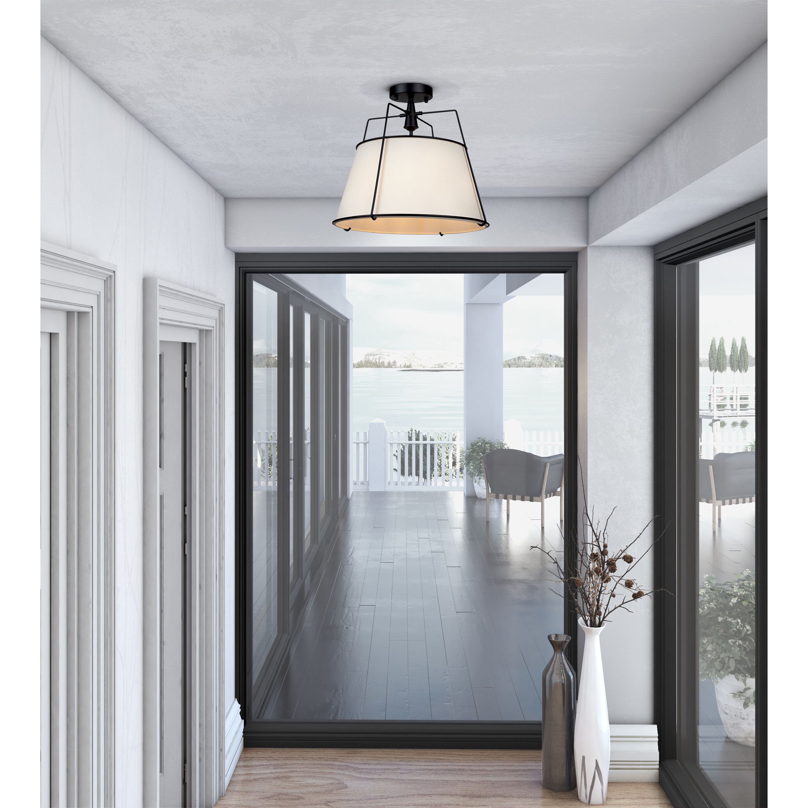 Pullman LED 17 inch Black Semi-Flush Mount Ceiling Light