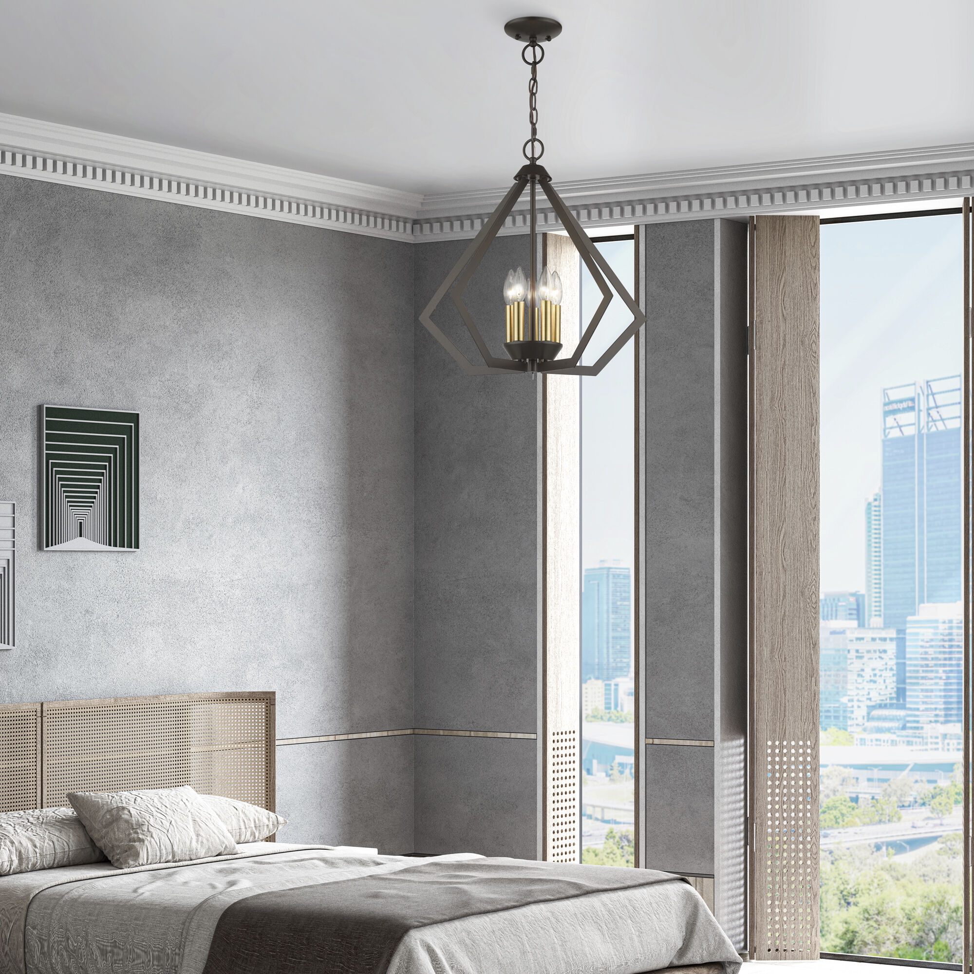 Prism 5 Light 20 inch English Bronze with Antique Brass Finish Accents Chandelier Ceiling Light