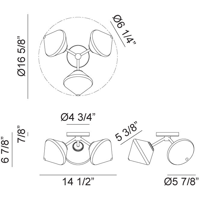 Novo 3 Light 16.63 inch Black Flush Mount Ceiling Light in Black and Clear
