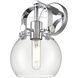Pilaster II Sphere Sconce Wall Light in Polished Chrome, Clear Glass