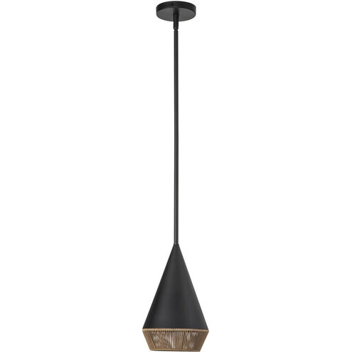 Daphne 1 Light 7.13 inch Matte Black and Brown Cotton Rope Pendant Ceiling Light