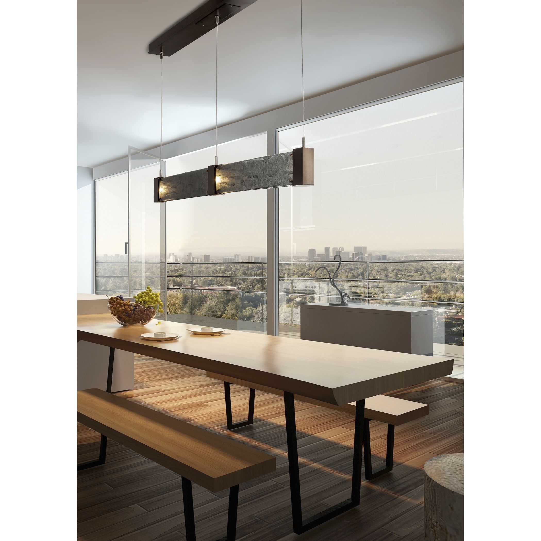 Parallel LED Flat Bronze Linear Pendant Ceiling Light in 3000K LED, Smoke Granite