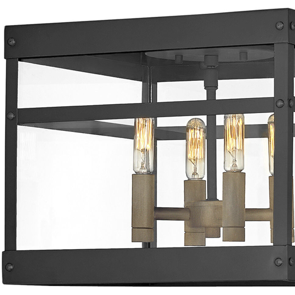 Open Air Porter 4 Light 12 inch Black with Burnished Bronze Outdoor Flush Mount, Estate Series