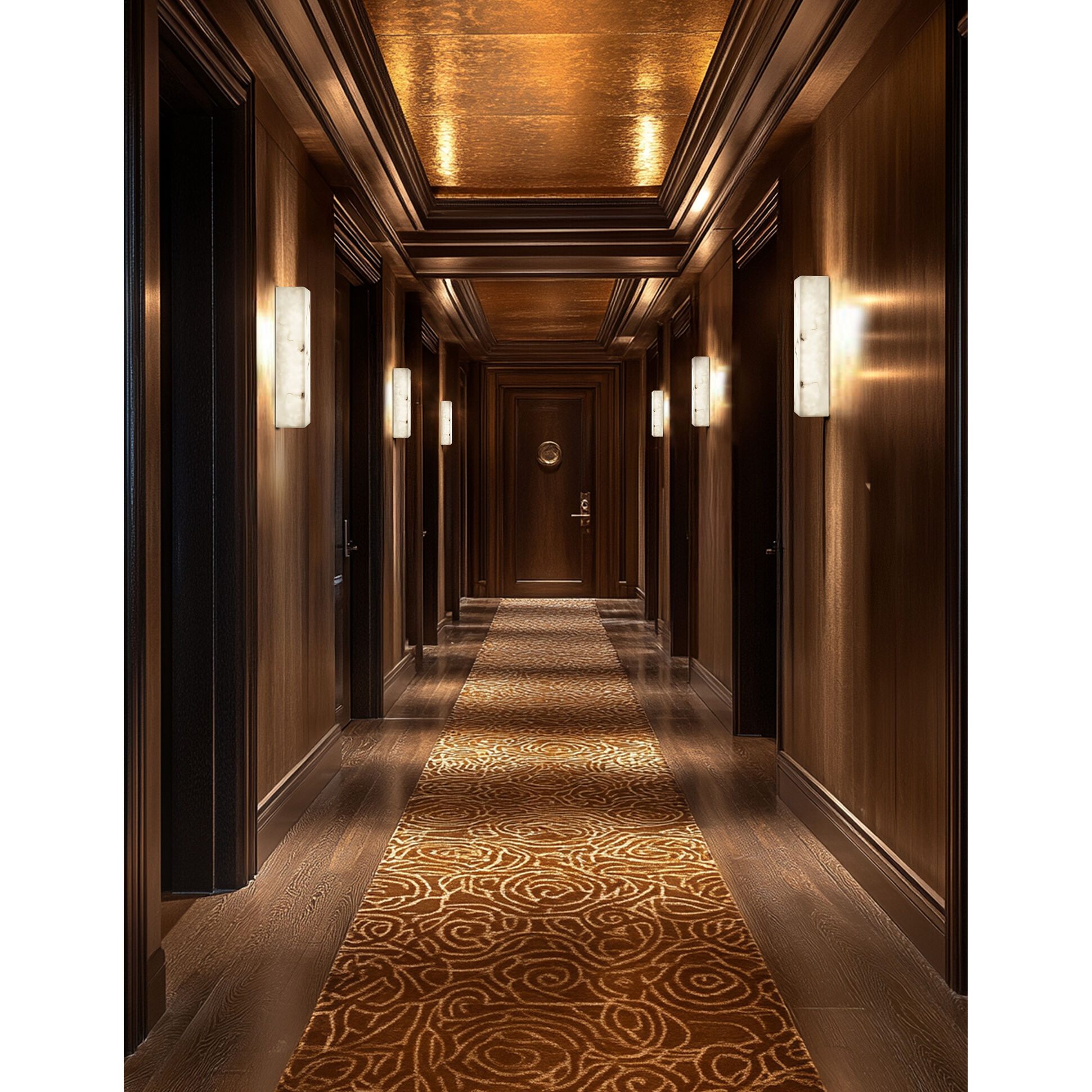 LumenAria Wall Sconce Wall Light in Brushed Brass, Faux Alabaster