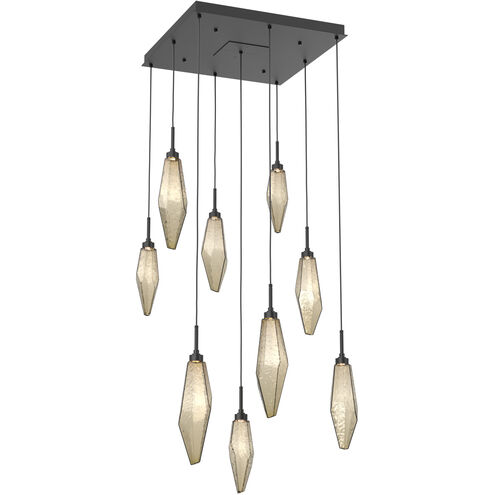 Rock Crystal LED 26.1 inch Matte Black Chandelier Ceiling Light in 3000K LED, Chilled Bronze, Square Multi-Port